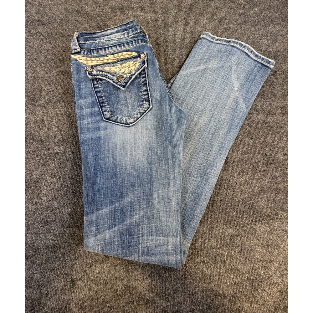 Miss Me Bootcut Jeans JP5330B3 Light Wash Wing Embellished Pockets Size 29